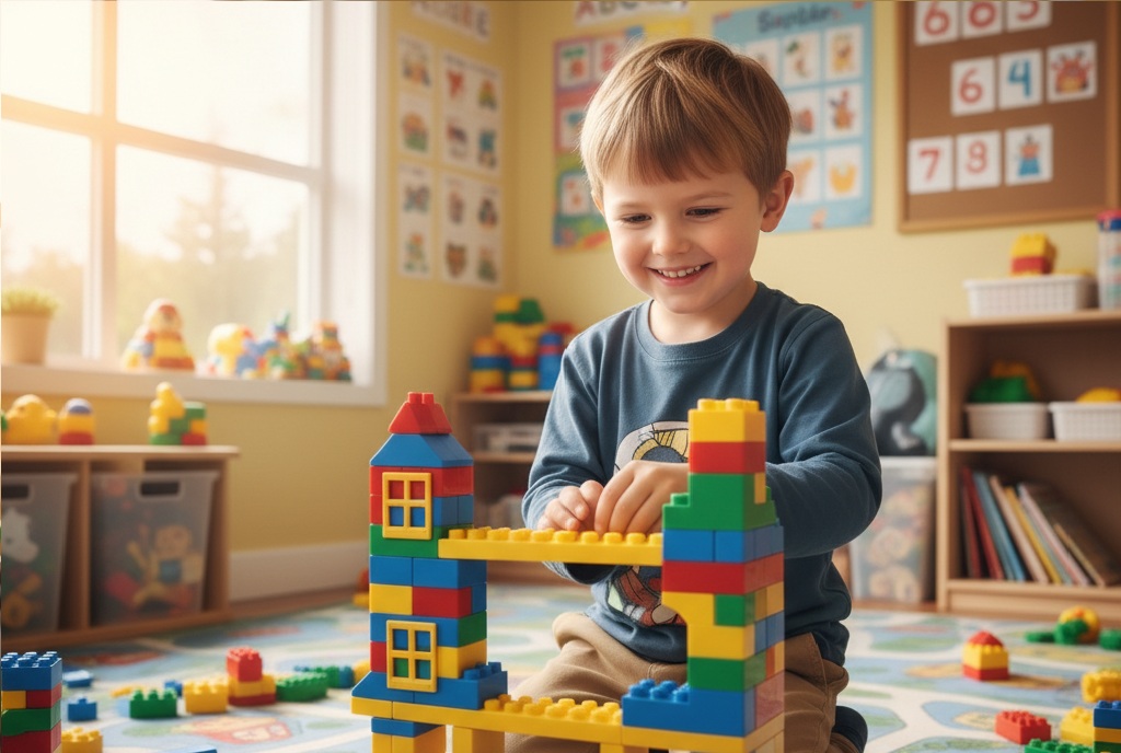 کودک در حال بازی با لگو و نمایش استعداد مهندسی