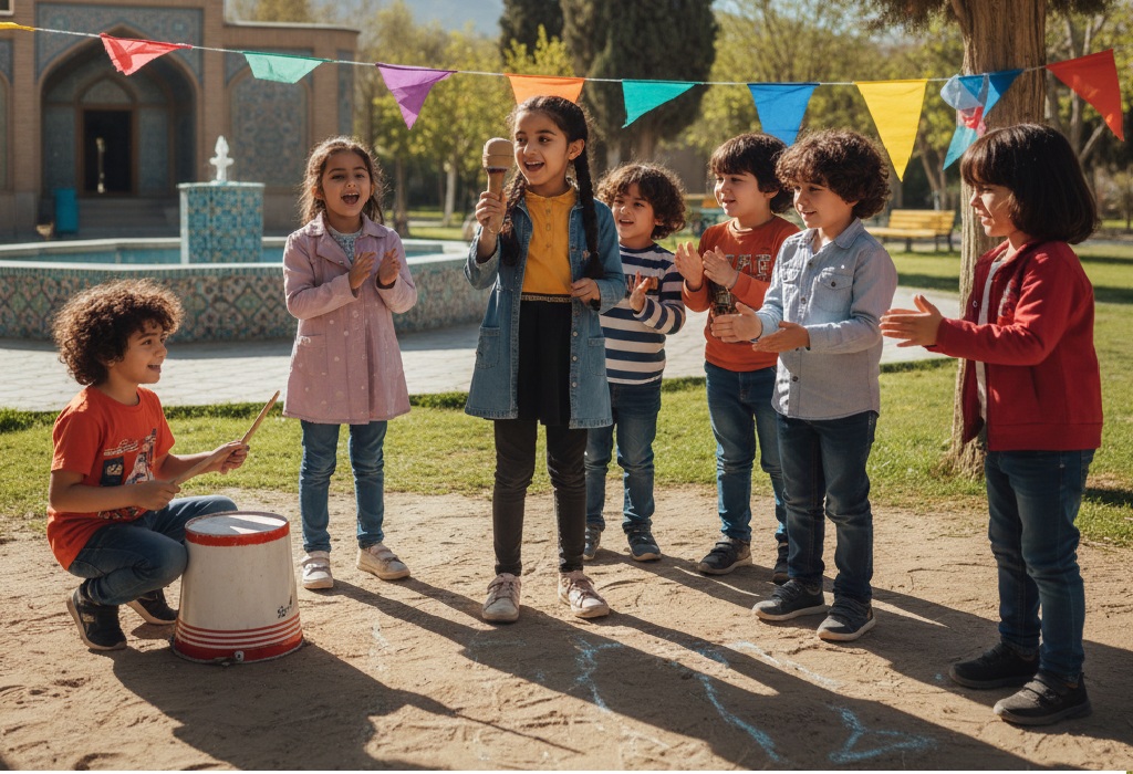 کودکان در حال بازی گروهی و نشان دادن استعدادهای اجتماعی و رهبری